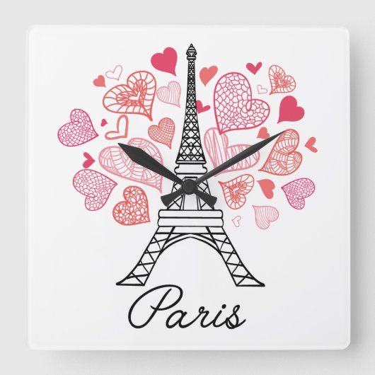 Paris, France Love Quadratische Wanduhr (Vorderseite)