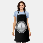 Paris France Monochrome Skyline Line Art Badge Schürze (Getragen)