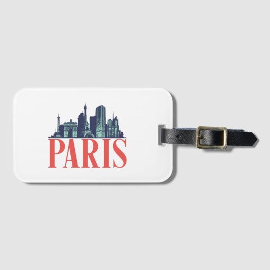 Paris France Retro City Skyline Vintag Cityscape Gepäckanhänger (Vorderseite (Horizontal))
