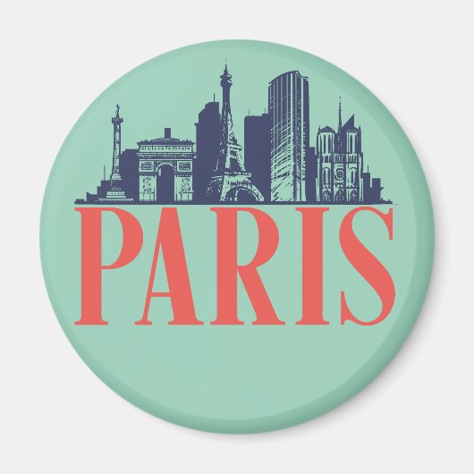 Paris France Retro City Skyline Vintag Cityscape Magnet (Vorne)