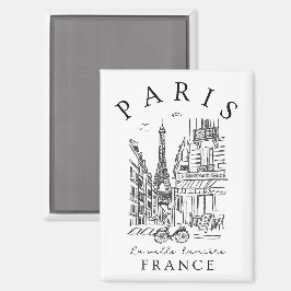 Paris France –  Sketch with Eiffel Tower & Café Magnet
