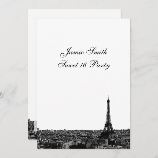 Paris France Skyline #1 BW Sweet 16 V Einladung (Vorne/Hinten)