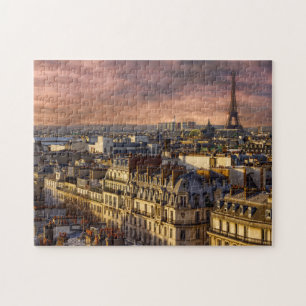 Paris France Skyline Eiffel Tower Pink Sky 11"x14" Puzzle