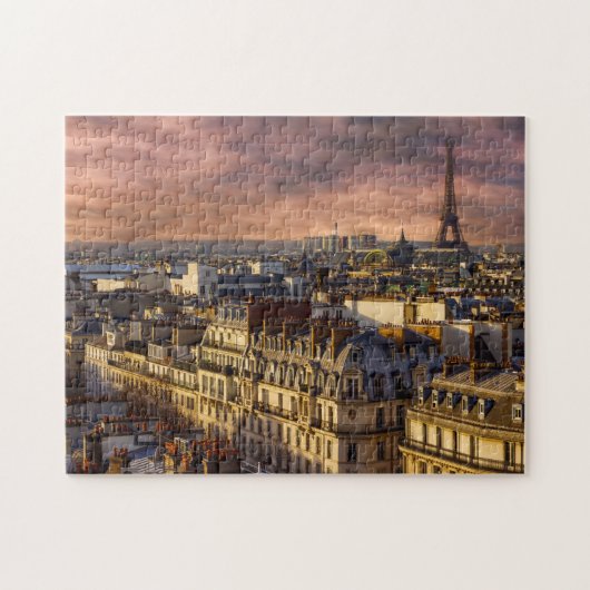 Paris France Skyline Eiffel Tower Pink Sky 11"x14" Puzzle (Horizontal)