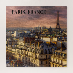 Paris France Skyline Eiffel Tower Pink Sky Puzzle