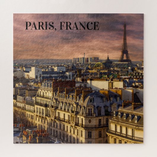 Paris France Skyline Eiffel Tower Pink Sky Puzzle (Horizontal)