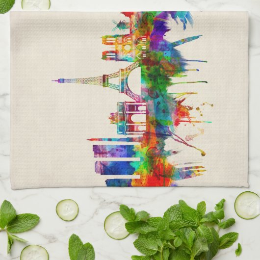 Paris France Skyline Geschirrtuch (Gefaltet)