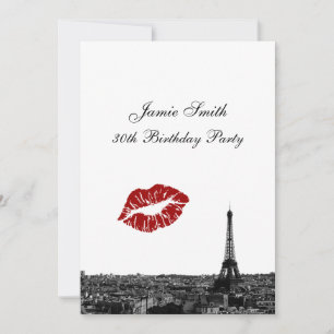 Paris France Skyline Kiss #1 BW / Birthday Einladung