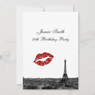 Paris France Skyline Kiss #1 BW / Birthday Einladung