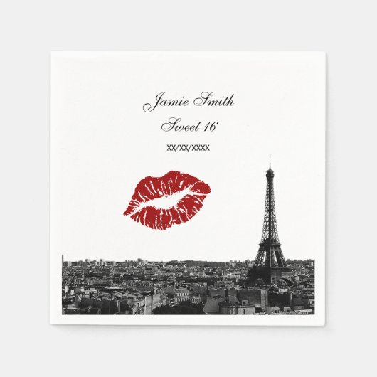 Paris France Skyline Kiss #1 BW Sweet 16 Serviette (Vorderseite)