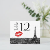 Paris France Skyline Kiss #1 BW Tischnummer Card (Stehend Vorderseite)