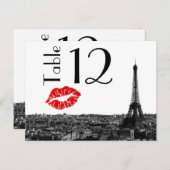 Paris France Skyline Kiss #1 BW Tischnummer Card (Vorne/Hinten)