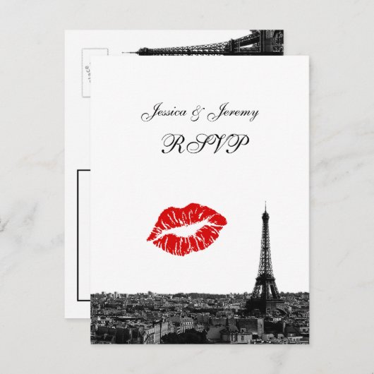 Paris France Skyline Kiss #1 BW UAWG 1 Einladungspostkarte (Vorne/Hinten)