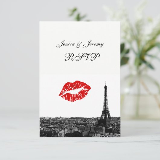 Paris France Skyline Kiss #1 BW UAWG #1 RSVP Karte (Stehend Vorderseite)