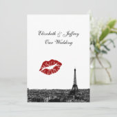 Paris France Skyline Kiss #1 BW V Wedding Einladung (Stehend Vorderseite)