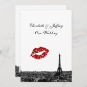 Paris France Skyline Kiss #1 BW V Wedding Einladung (Vorne/Hinten)