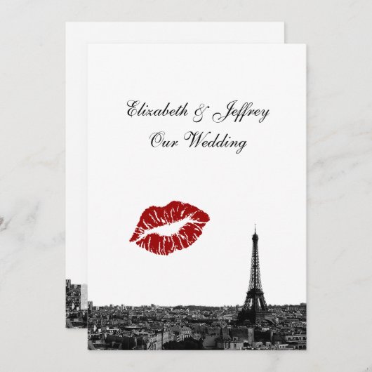 Paris France Skyline Kiss #1 BW V Wedding Einladung (Vorne/Hinten)