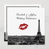 Paris France Skyline Kiss #1 BW Wedding Einladung (Vorne/Hinten)