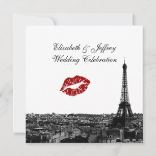 Paris France Skyline Kiss #1 BW Wedding Einladung