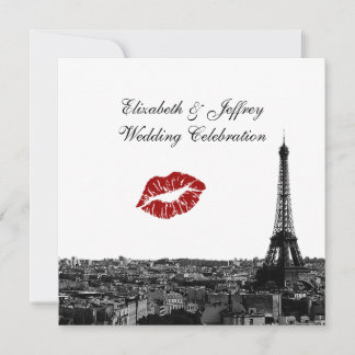 Paris France Skyline Kiss #1 BW Wedding Einladung