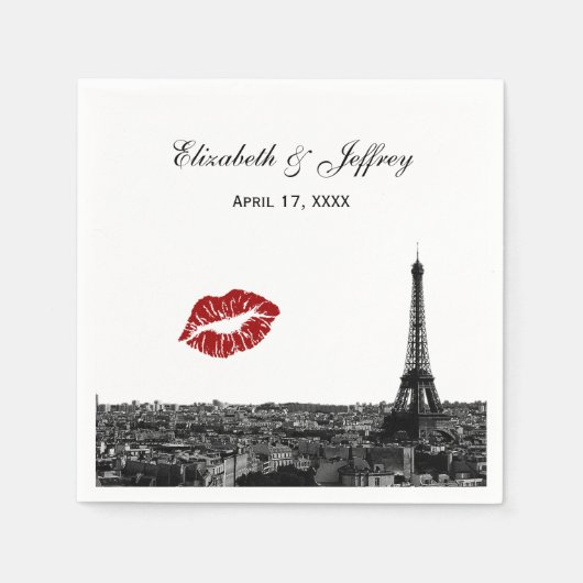 Paris France Skyline Kiss #1 BW Wedding Serviette (Vorderseite)