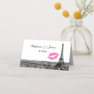 Paris France Skyline Pink Kiss #1 BW Escort Cards Platzkarte
