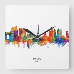 Paris France Skyline Quadratische Wanduhr
