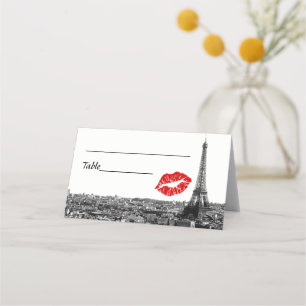 Paris France Skyline Red Kiss #1 BW Escort Cards Platzkarte