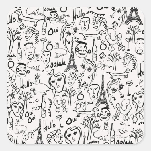 Paris France Street Scene by © Cathy Thompson Quadratischer Aufkleber (Vorderseite)