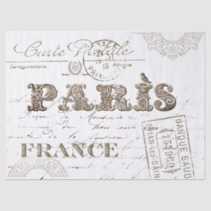 Paris France Typografy Vintag Carte Postale Bird Seidenpapier