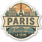 Paris France Vintage Travel Badge Eiffel Tower Aufkleber (Vorderseite)