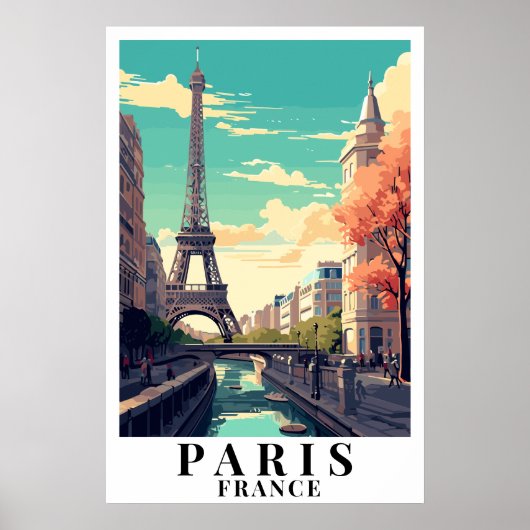 Paris France Vintage Travel Eiffel Tower Art Poster (Vorne)