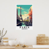 Paris France Vintage Travel Eiffel Tower Art Poster (Küche)