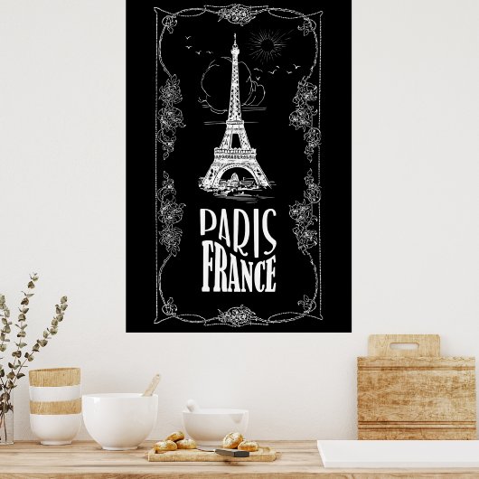 Paris France White über Black Poster (Küche)