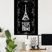 Paris France White über Black Poster (Heimbüro)