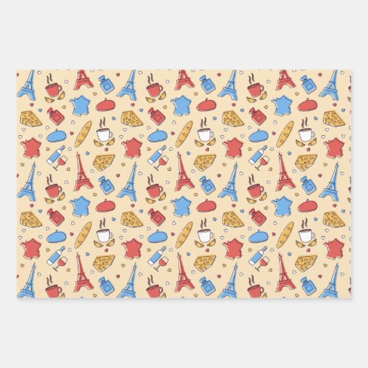 Paris France Wrapping Paper Set 3 Geschenkpapier Set (Vorderseite)