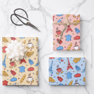 Paris France Wrapping Paper Set 3 Geschenkpapier Set