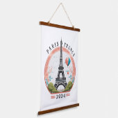 Paris Frankreich 2024 Hängebänder, Eiffelturm Wandteppich Mit Holzrahmen (Gewinkelt)