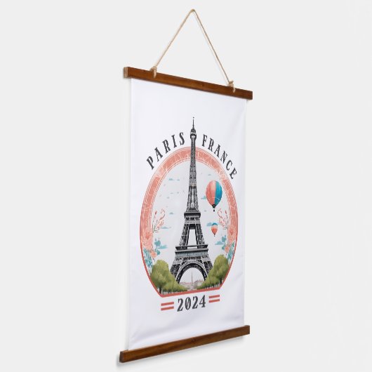 Paris Frankreich 2024 Hängebänder, Eiffelturm Wandteppich Mit Holzrahmen (Gewinkelt)