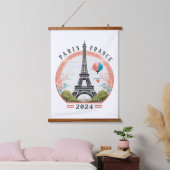 Paris Frankreich 2024 Hängebänder, Eiffelturm Wandteppich Mit Holzrahmen (Schlafzimmer)