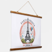 Paris Frankreich 2024 Hängebänder, Eiffelturm Wandteppich Mit Holzrahmen (Gewinkelt)