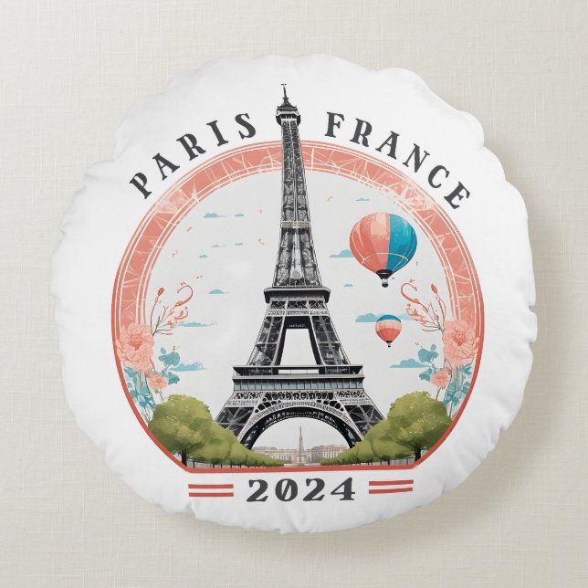 Paris Frankreich 2024 Lumbar Pillows, Eiffelturm Rundes Kissen (Vorderseite)