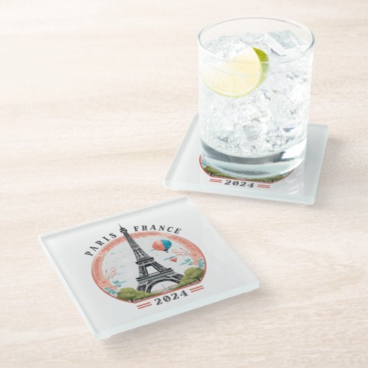 Paris Frankreich 2024 Untersetzer aus Glas, Eiffel (Schrägansicht)