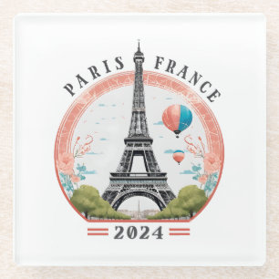 Paris Frankreich 2024 Untersetzer aus Glas, Eiffel