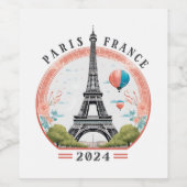 Paris Frankreich 2024 Weinmarken, Eiffelturm Weinetikett (Einzelnes Label)