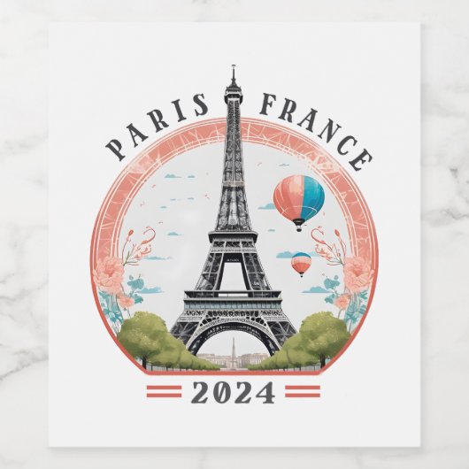 Paris Frankreich 2024 Weinmarken, Eiffelturm Weinetikett (Einzelnes Label)