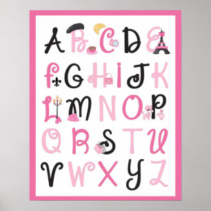 Paris Frankreich Alphabet A bis Z in heißem Rosa Poster