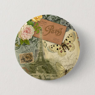Paris Frankreich Antike Kunst Collage Eiffelturm F Button