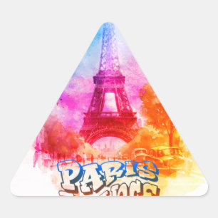 Paris Frankreich Aquarellmalerei Dreieckiger Aufkleber