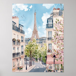 Paris Frankreich Aquarellmalerei Reise Poster